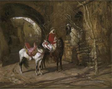 horse cats Painting - HORSEMAN IN A COURTYARD Frederick Arthur Bridgman Arab